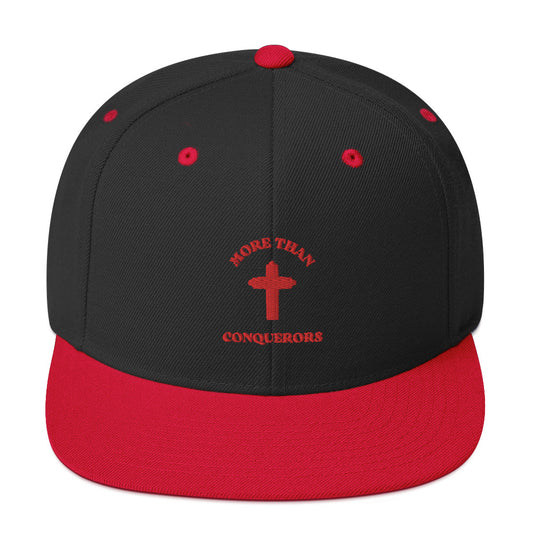 MORE THAN CONQUERORS Black & Red Snapback Cap