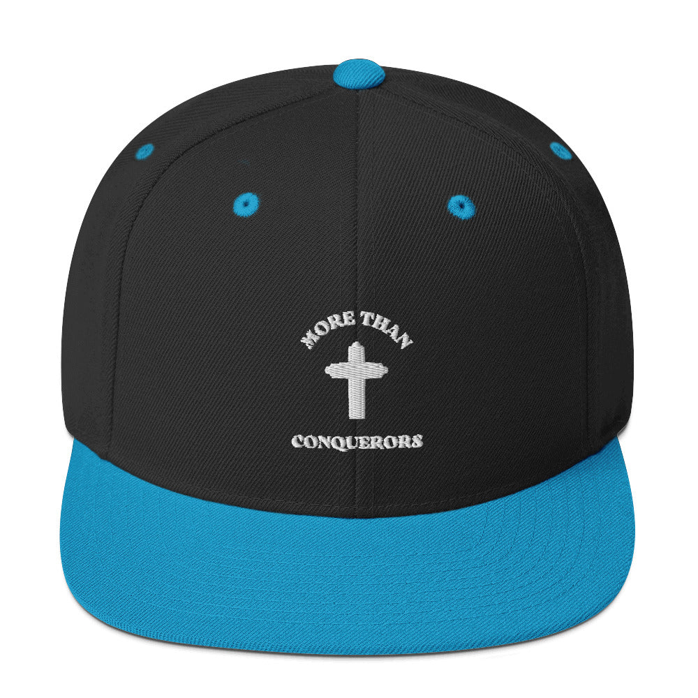 MORE THAN CONQUEROR Black & Teal Snapback Cap