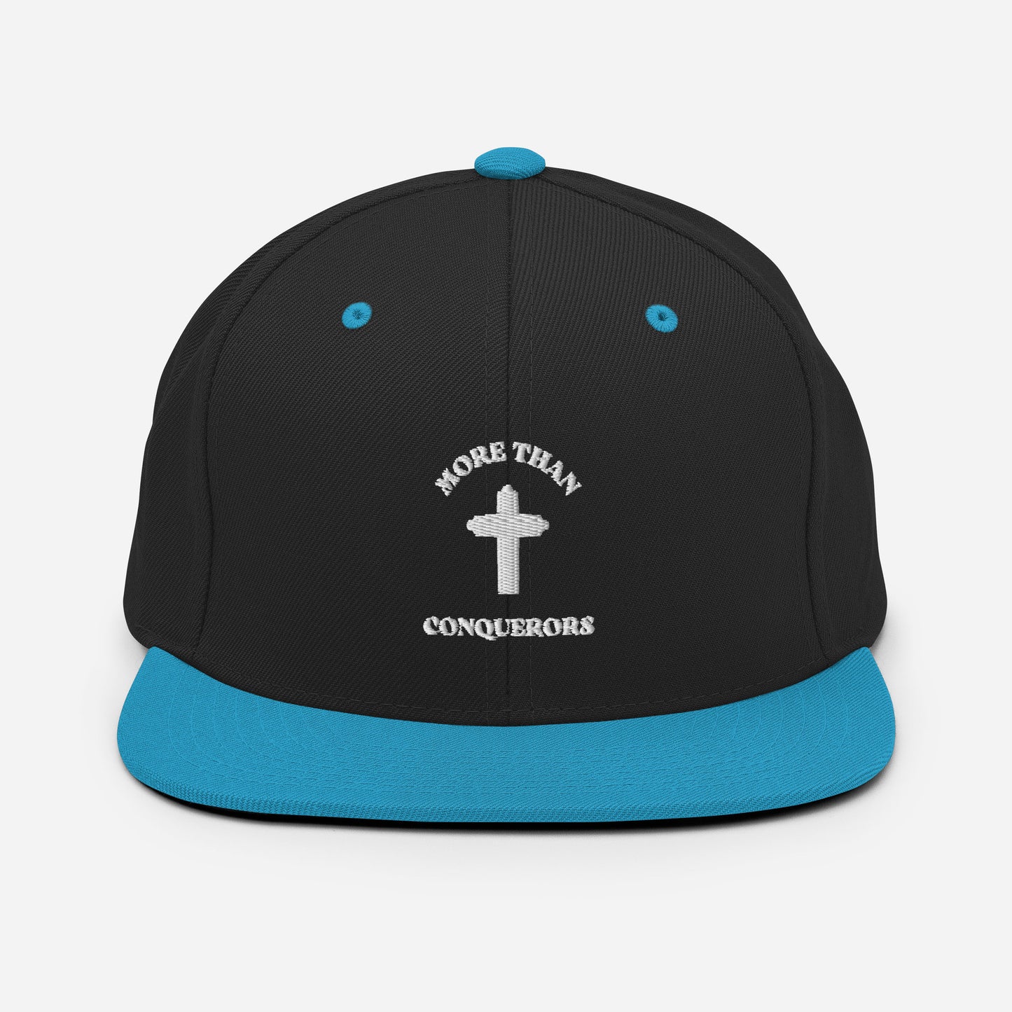 MORE THAN CONQUEROR Black & Teal Snapback Cap