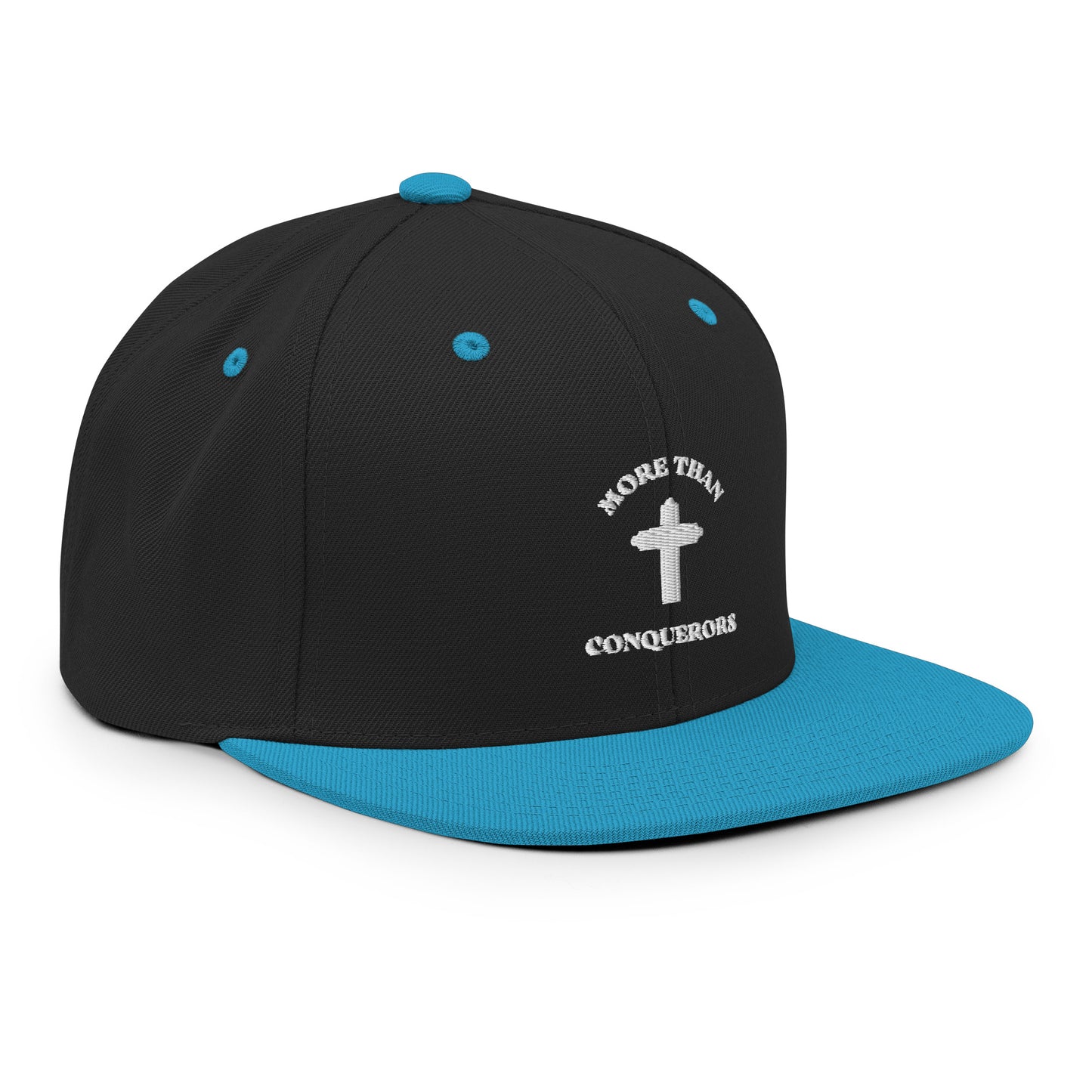 MORE THAN CONQUEROR Black & Teal Snapback Cap