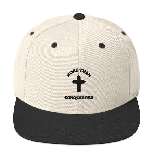 MORE THAN CONQUERORS Natural & Black Snapback Cap