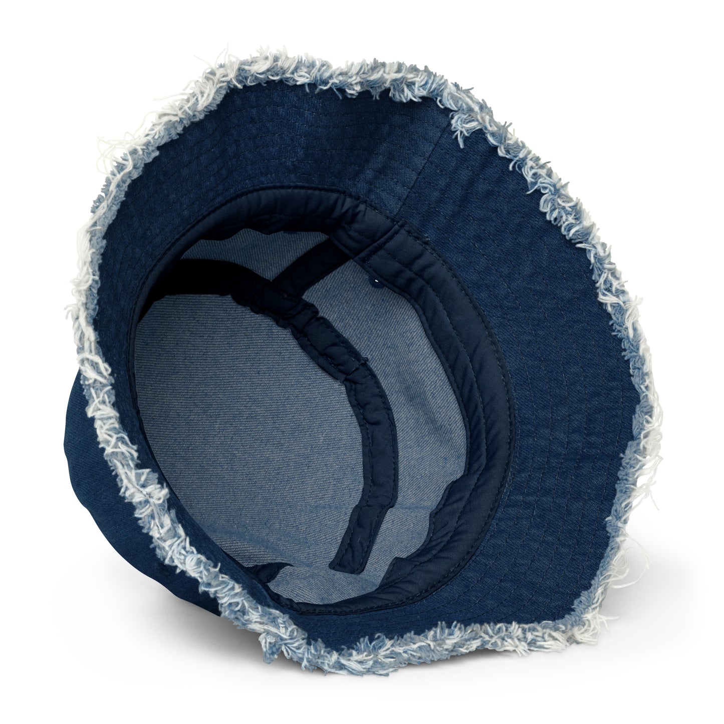 MORE THAN CONQUERORS Distressed denim bucket hat