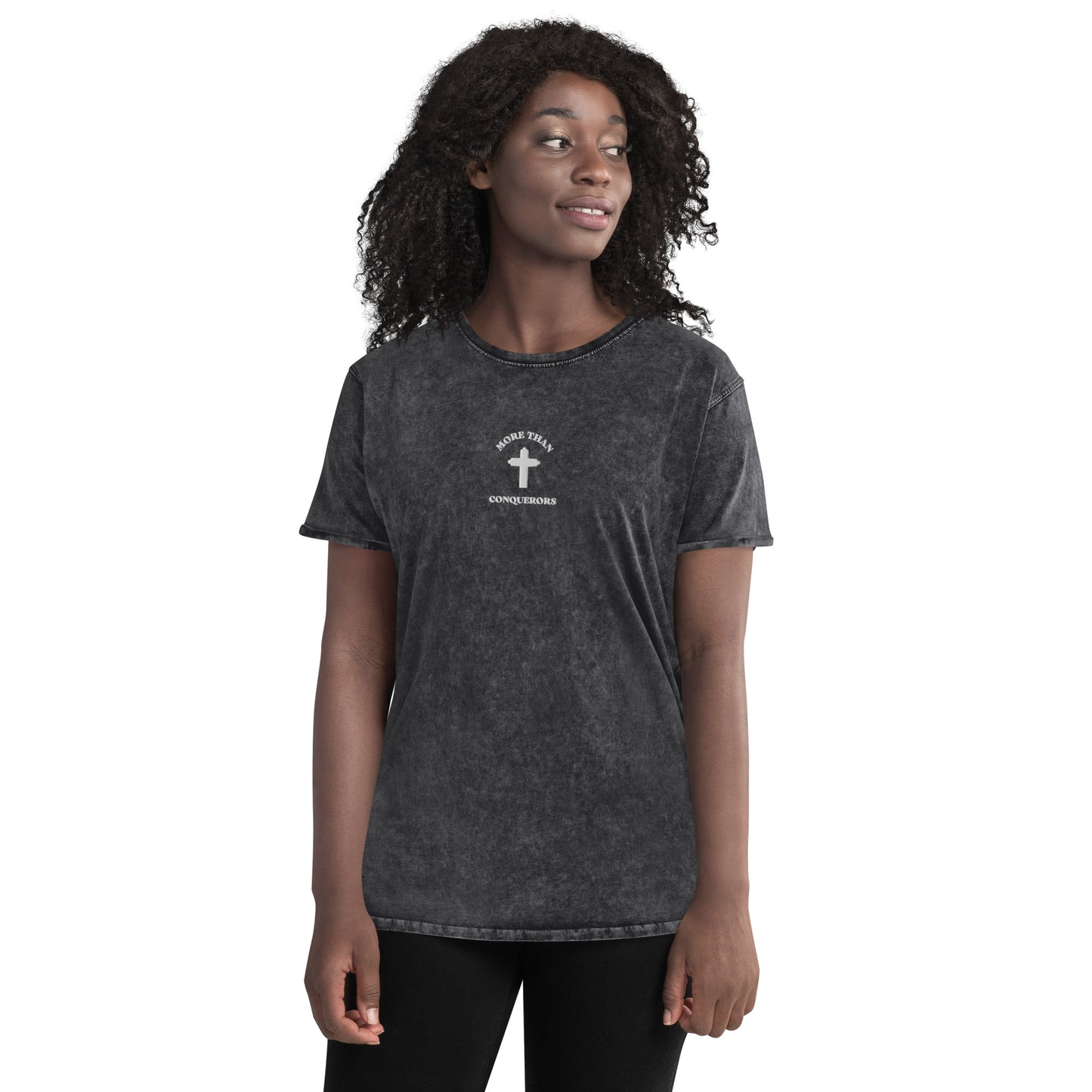 Faith Lane Gear MORE THAN CONQUERORS Black Denim T-Shirt