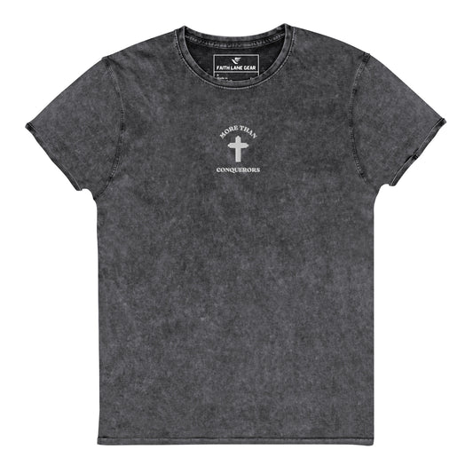 Faith Lane Gear MORE THAN CONQUERORS Black Denim T-Shirt