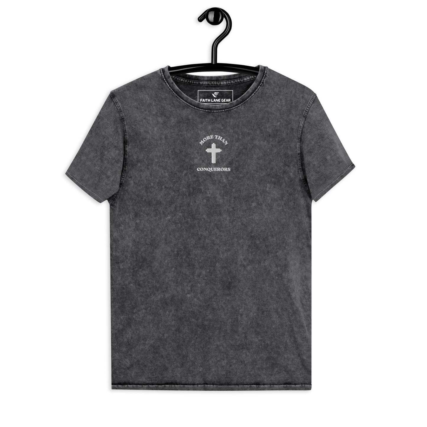 Faith Lane Gear MORE THAN CONQUERORS Black Denim T-Shirt