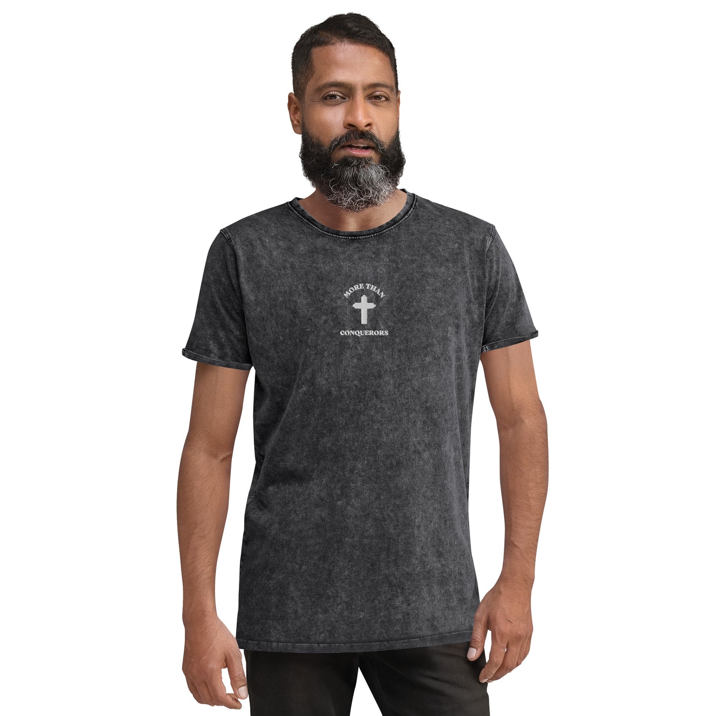 Faith Lane Gear MORE THAN CONQUERORS Black Denim T-Shirt