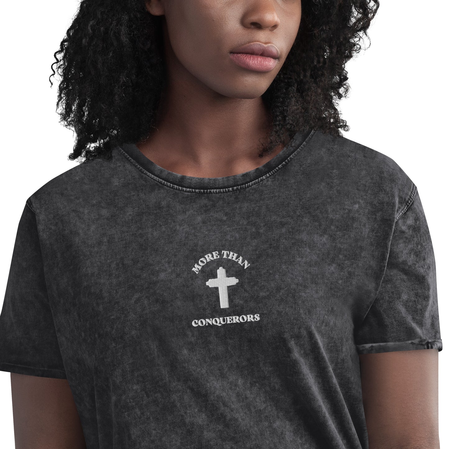 Faith Lane Gear MORE THAN CONQUERORS Black Denim T-Shirt