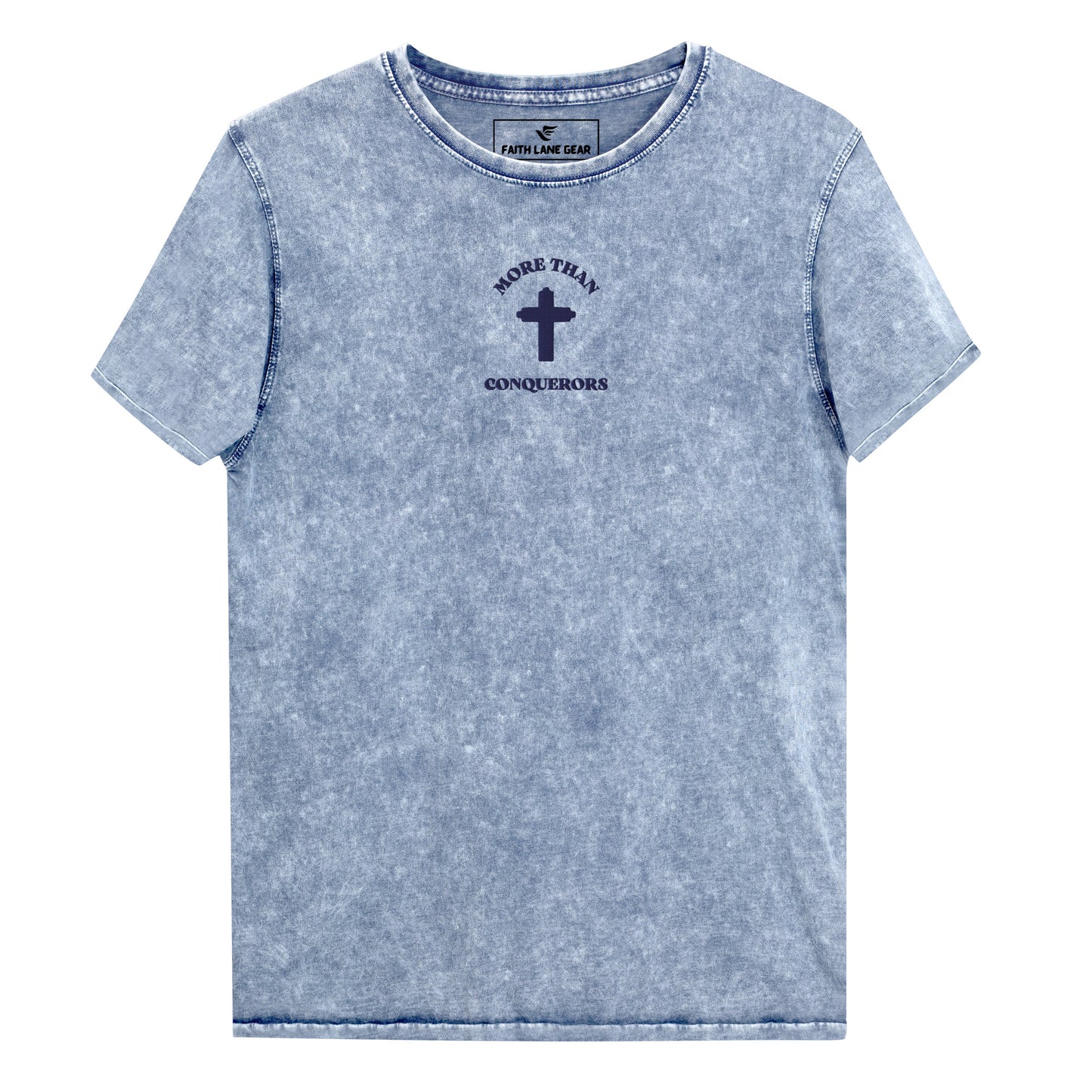 Faith Lane Gear MORE THAN CONQUERORS Blue Denim T-Shirt