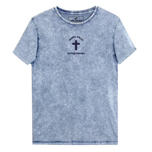 Faith Lane Gear MORE THAN CONQUERORS Blue Denim T-Shirt