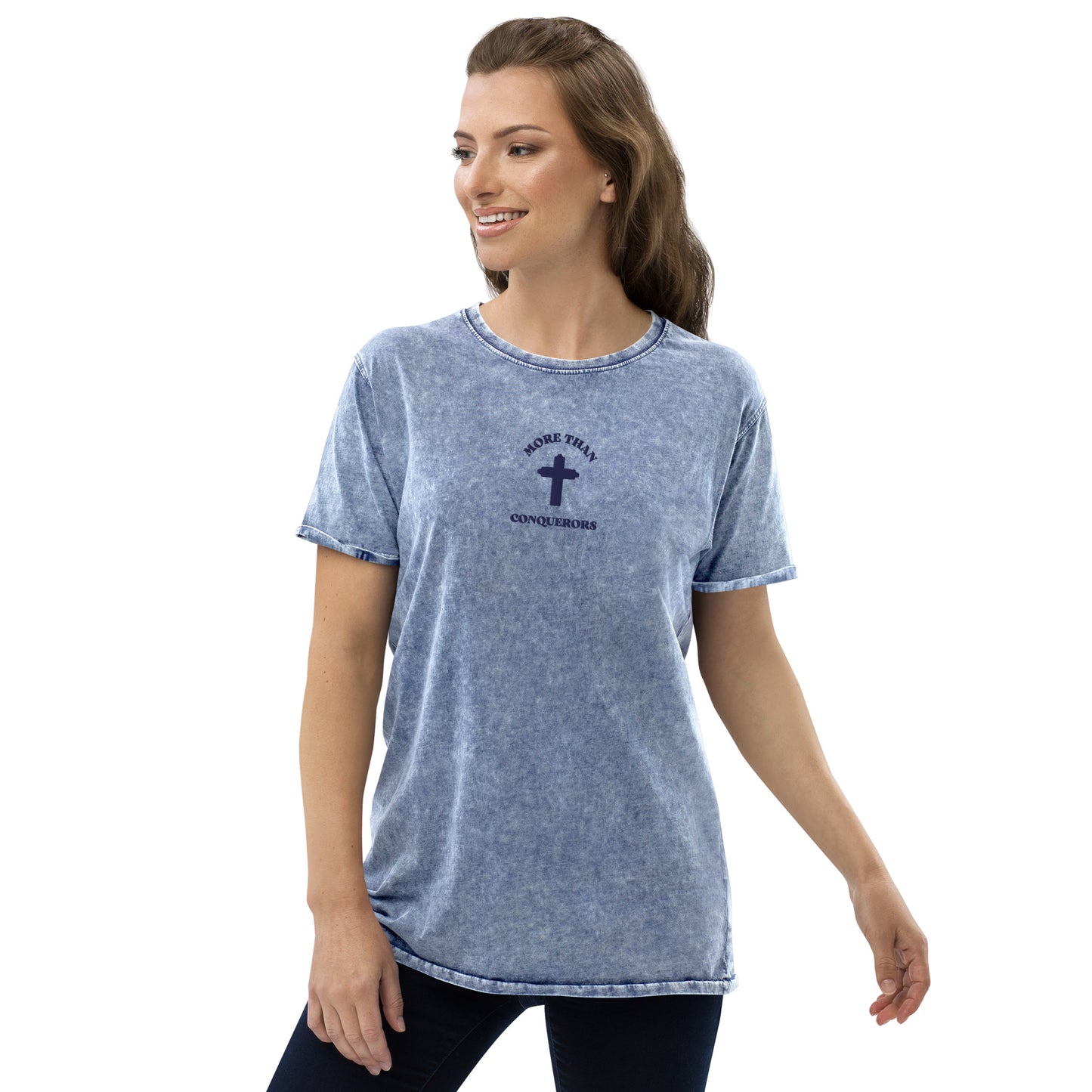 Faith Lane Gear MORE THAN CONQUERORS Blue Denim T-Shirt