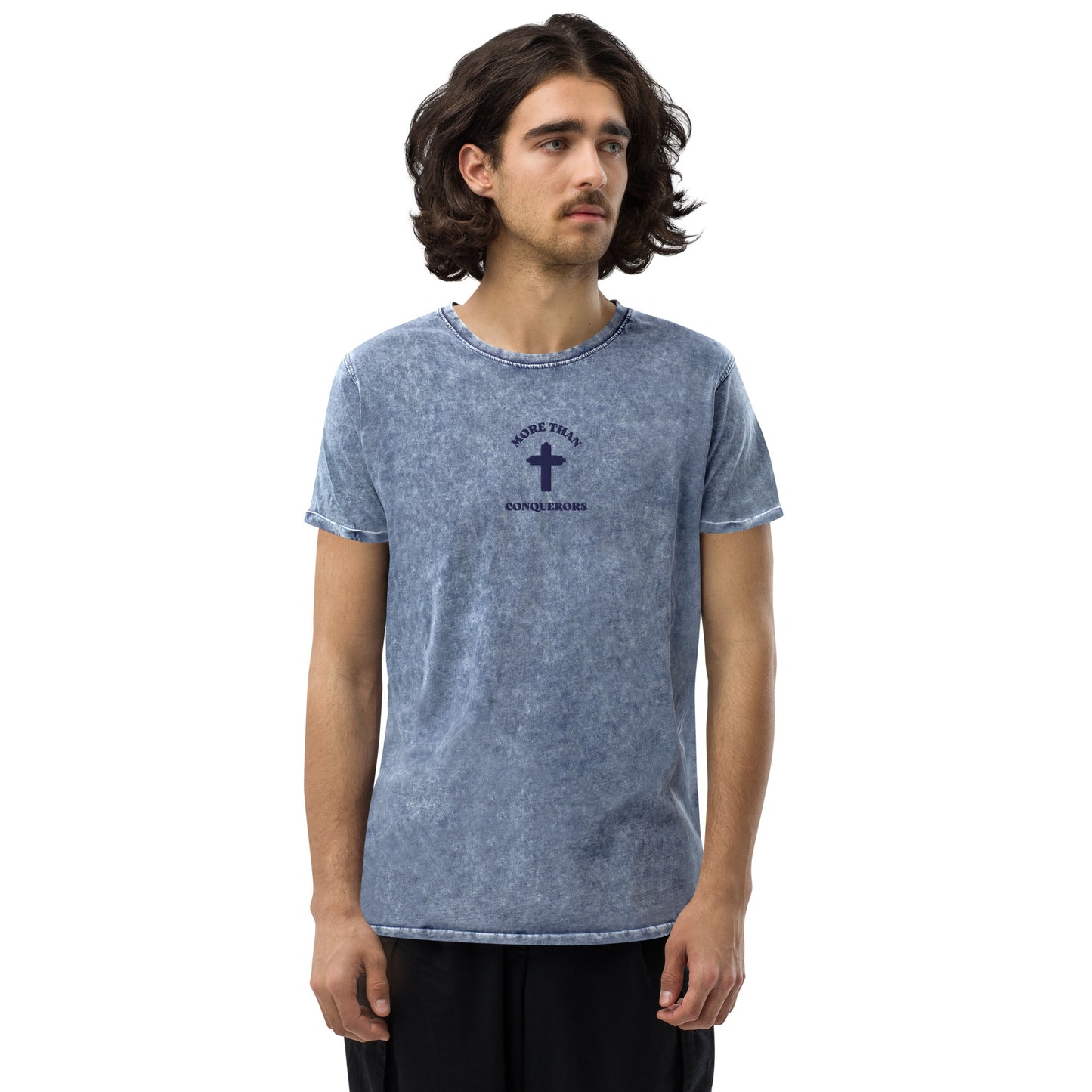 Faith Lane Gear MORE THAN CONQUERORS Blue Denim T-Shirt