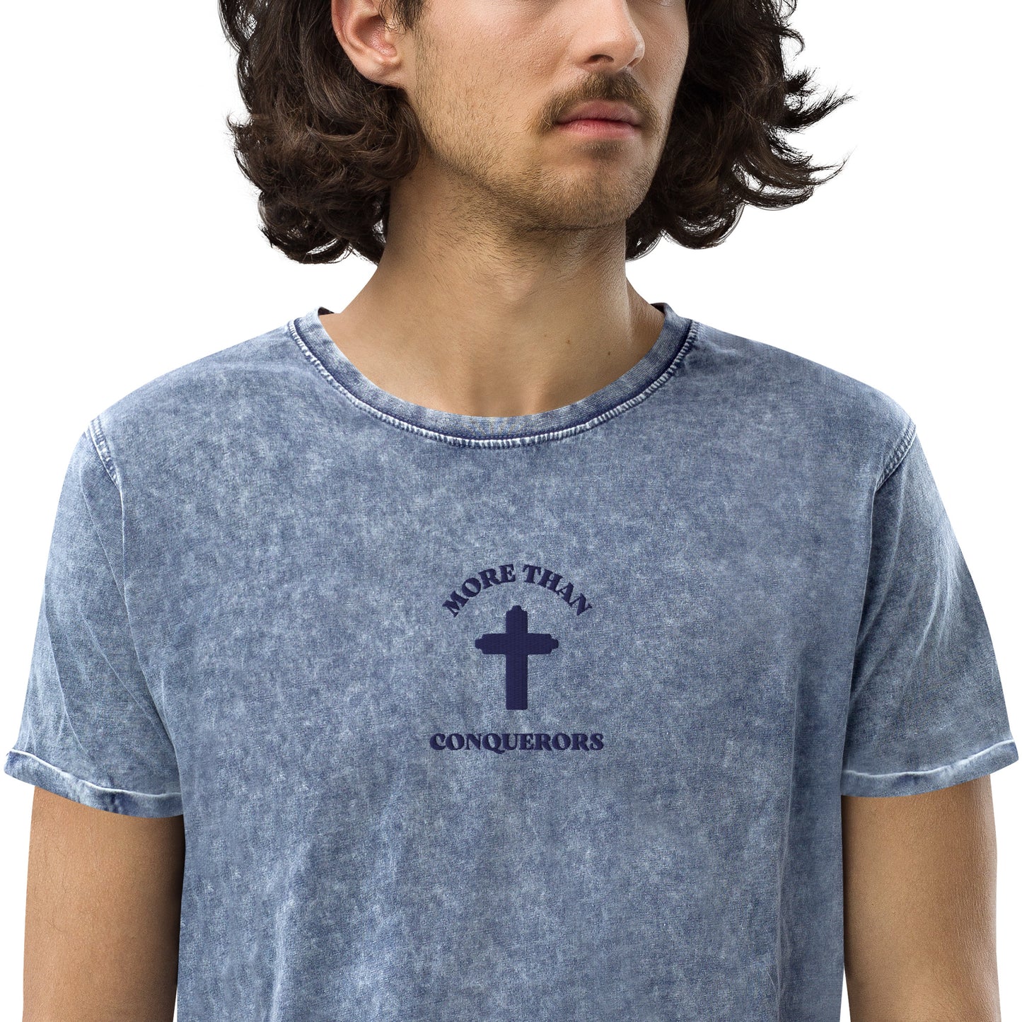 Faith Lane Gear MORE THAN CONQUERORS Blue Denim T-Shirt